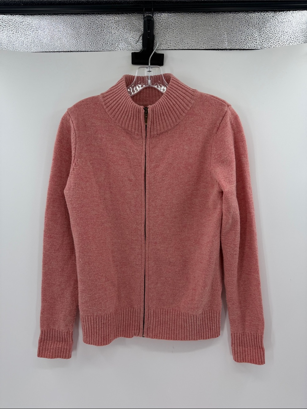 Woolovers Women's Full Zip Wool Sweater - Salmon Heather - Small